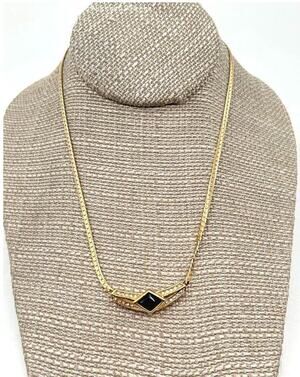 Vintage Christian Dior Gold Tone Deco Rhinestone Necklace Authenticated